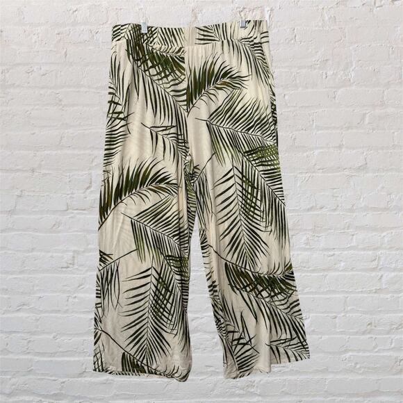 H&M Pants - EUC H&M Cream Green Tropical Print Wide Leg Pants (XL)